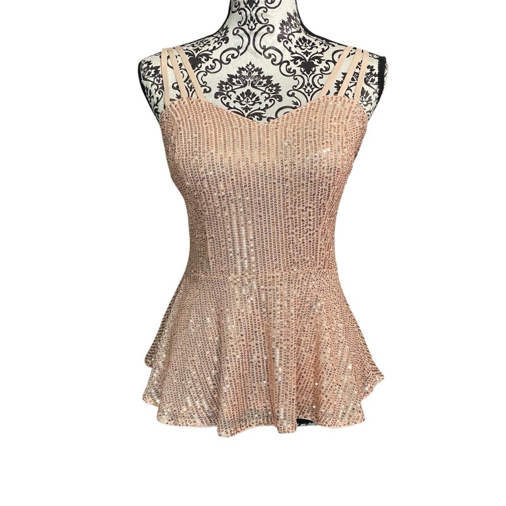 Grace Karin Sequin Peplum Camisole Blouse Top Sz-Medium